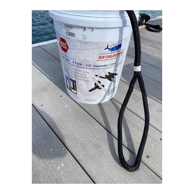 NEW ENGLAND ROPES 5/8" Black Dock Line 4-Pack with Bucket 2 NEW ENGLAND ROPES 5/8" Black Dock Line 4-Pack with Bucket - Image 2